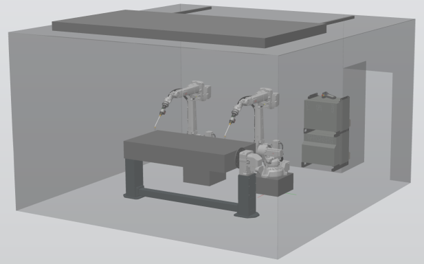 Abbildung einer automatisierten Roboter-Schweißanlage. 